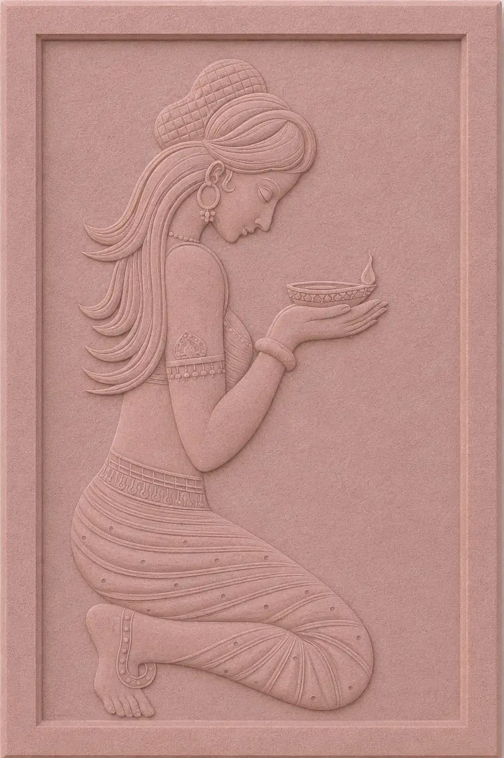Welcome Lady Panel carved from natural sandstone