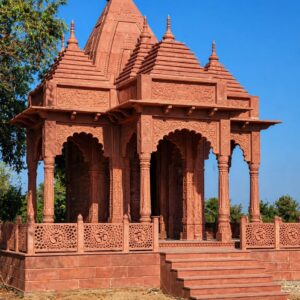"pink sandstone temple handcrafted design"