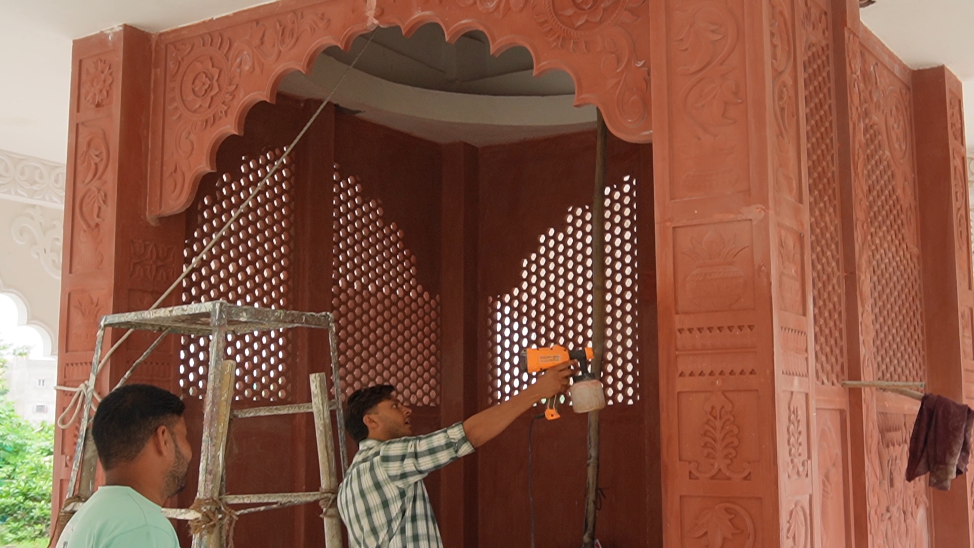 Sandstone temple craftsmanship and architectural stonework