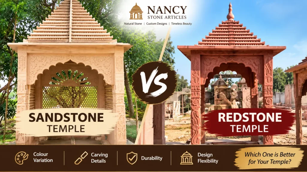Sandstone temple vs red sandstone temple design