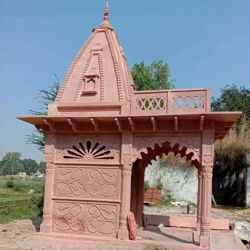Red stone temple 6x12x18 with traditional stone carving